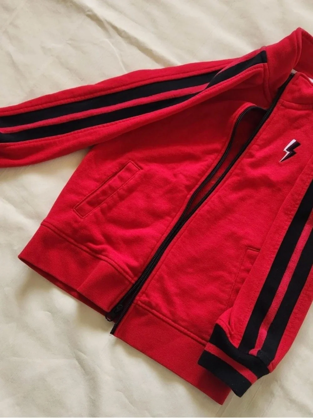 Wonder Nation Boys XS 4-5 Brilliant Red Zip Up Track Jacket Lightning Bolt